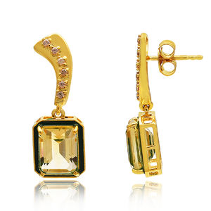 หยดน้ำเงินสเตอริ่ง925สุดหรูสำหรับผู้หญิงพลอยซิทรินธรรมชาติชุบทองหลายเพทายดีไซน์แบบเม็ดละเอียดสำหรับเป็นของขวัญแต่งงาน - Product Image 2