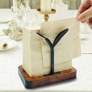 Wood Napkin Holder Farmhouse Fiber Wood Napkin Holder Brass <b>Weighted</b> <b>Arm</b> with Wooden Ball Napkin Tissue Holder - Product Image 4
