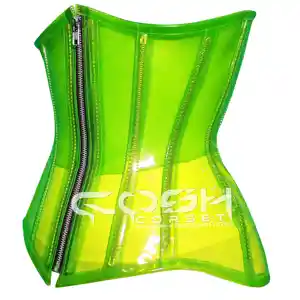 COSH CORSET Underbust Steelboned Waist Training Extreme Curvy Green PVC Corset Wholesale Plus Size Zipper Corset Vendor Exporter