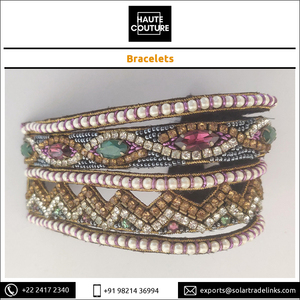 Joyería de moda hecha a mano bordada a mano Zig Zag diseño Cutwork con perlas pulseras de mujer por fabricante y exportador indio - Product Image 6