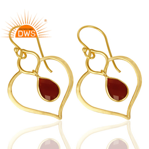 Piedra preciosa de ónix rojo chapado en oro 92,5 plata esterlina colgante corazón pendiente joyería para mujer regalo para su colección Vintage - Product Image 2