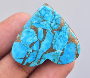 1 Cabochon de cœur de Turquoise cc, gros accessoire en forme de cœur, pierres précieuses effet cuivre - Product Image 3