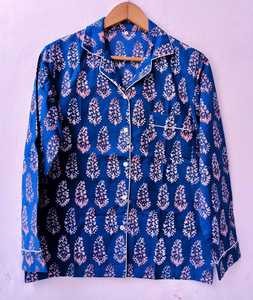 Conjunto de Pijama de Algodón con Estampado en Bloque al por Mayor, Camisa de Manga Larga y Pantalones con Cintura Elástica, Ropa de Dormir Informal y Cómoda para Mujer - Product Image 2