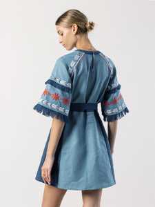 Boho Linen Dresses Ukrainian Vyshyvanka Embroidery O-Neck Half Sleeve Maxi Vyshyvanka Beach Wear Women <b>Mini</b> Boy Woven Weaving - Product Image 2