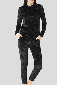 Ladies <b>Velvet</b> Velour Crushed 2 Pcs Jogging Tops Sweat Shirt Sweat Pants Velour <b>Tracksuits</b> - Product Image 4