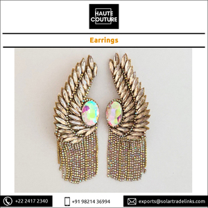 Customization Available for Hand Embroidered Jewelry Handmade Earrings for Women with Marquis Crystals at Lowest Market Price - Product Image 2