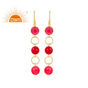 Ins — boucles d'oreilles pendantes en argent Sterling 925 plaqué or 18k, bijou en pierre précieuse de calcédoine rose, fabrication - Product Image 1