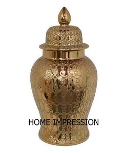 Grand pot de gingembre de luxe en métal plaqué or à décor design, centre de table de maison, pots de gingembre décoratifs en métal pour le service - Product Image 5