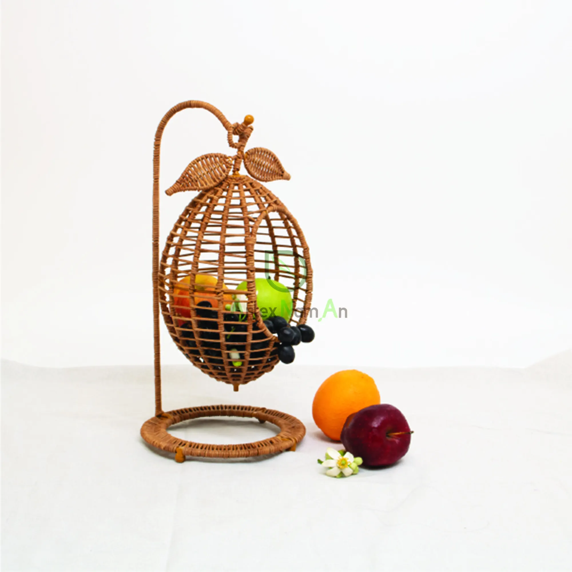 Rattan fruit basket with sturdy metal frame also wicker hanging fruit holder basket for home kitchen decor accessories