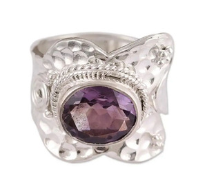 Anillo ajustable de Plata de Ley 925 con piedras preciosas de amatista, Joyería de diamantes de moda, regalo de boda, anillos Eternity Vermeil - Product Image 2