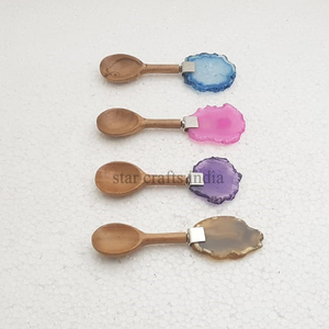 ชุดช้อนตักชาไม้และอาเกตชุด4-Pcs มีดดีไซน์ใหม่พร้อมน้ำยาทากระจก - Product Image 1