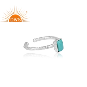 Bague en argent fin martelée à la main, accessoire de fabrication de bijoux, rectangulaire, zircon, pierres précieuses - Product Image 3