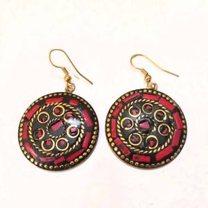 ต่างหูโลหะทองเหลืองลายโมเสคสไตล์โบฮีเมียน งานแฮนด์เมด ประดับด้วยหินอาเกต ชุบสีบรอนซ์โบราณ ดีไซน์โดดเด่นทันสมัยสำหรับผู้หญิง - Product Image 2