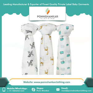 Couverture d'emmaillotage en mousseline de coton 100% biologique avec logo personnalisé de qualité supérieure et couverture de réception personnalisée pour bébé - Product Image 2