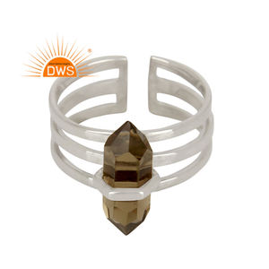 Bague en argent Sterling avec gros angle, ajustable, en pierre précieuse naturelle de Quartz fumé, vente en gros, collection - Product Image 1
