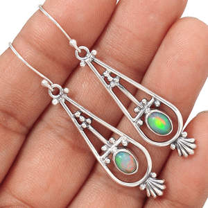 Piedra preciosa de ópalo etíope Natural diseñador 925 plata esterlina sólida ODM pendientes hechos a mano joyería fina OEM venta al por mayor piedra natal - Product Image 1