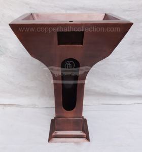 Fregadero de pedestal Rectangular de cobre antiguo Acabado antiguo de cobre completo Personalizable Agujero único Diseño moderno Baño de hotel - Product Image 2