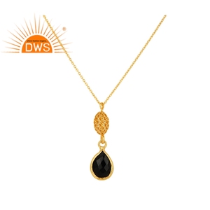 Collier avec pendentif en pierre précieuse d'onyx noir, pendentif en or jaune et en argent Sterling 18k, vente en gros, bijoux, 10 pièces - Product Image 1