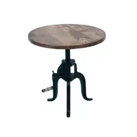 INDUSTRIAL CAST IRON/WOODEN ADJUSTABLE ROUND CRANK DINING TABLE 2021