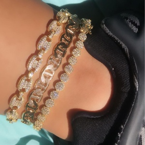 <span class=keywords><strong>Tobillera</strong></span> ostentosa para mujer, cadena de tenis de zirconia cúbica, dorada y plateada - Product Image 1