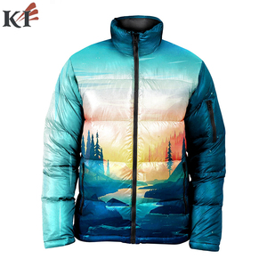 <b>Men's</b> Puffer Jacket Gradient Color Print Windproof Polyester Winter Casual Stand Collar Zipper Closure Regular Fit - Product Image 2