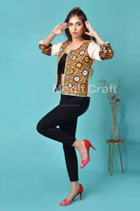 Bohemian Floral Embroidered Cotton Bomber Jacket Vintage Patchwork <b>Shrug</b> <b>Women's</b> Breathable Eco-Friendly - Product Image 4