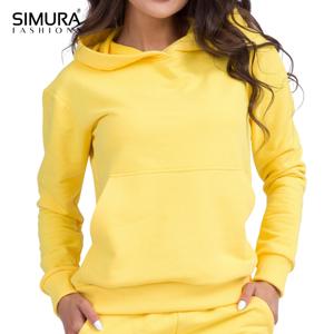 Sudadera con Capucha para Mujer SIMURA, Color Sólido Personalizado, Mezcla de Algodón y Poliéster, Tejido de Punto, con Bolsillos, para Otoño - Product Image 1