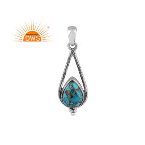 Colgante de plata de ley 925 para mujer, joyería oxidada, Gema Natural de cobre azul turquesa, hecho a mano, joyería al por mayor - Product Image 1