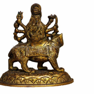 Handmade Indian Brass Golden Bronze Goddess Sherawali Sculptures Figurine Statue <b>Home</b> <b>Decor</b> <b>Gift</b> Items SMG-37/6728 - Product Image 2