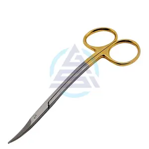 Scissors 4.5 inch LaGrange Double Curved Gold Plated Handle Dental ENT Eye Derma with Tungsten Carbide Inserts