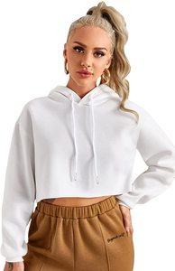 Haut de gymnastique et d'entraînement à capuche pour femmes, 100 coton, ensemble top et haut court à manches longues, taille plus, prix d'usine - Product Image 6