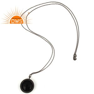 Collar con colgante de piedras preciosas de ónix negro, joyería de plata 925 - Product Image 3