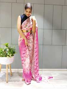 คอลเลคชั่นผ้าส่าหรีแบบใหม่ พร้อมสวมใส่ใน 1 นาที มี 3 สี พร้อมเข็มขัดแฟนซี ผ้าจอร์เจต์พรีเมียม พิมพ์ลายสวยงาม ประดับด้วยเลื่อม - Product Image 5