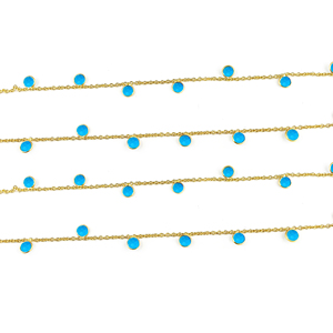 Turquoise Faceted 4mm Round Gemstone Fancy Bezel Chain Jewelry Making Components, Necklace/<b>Bracelet</b> Making Chain - Product Image 1