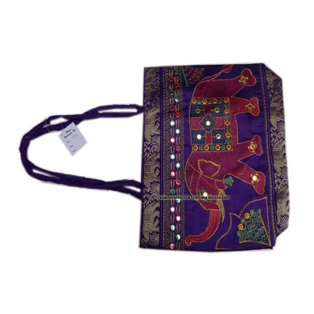 숙녀 & 소녀를 위한 자주색 색깔에 있는 Handmade 면 Rajasthani 수를 놓은 어깨 손 부대