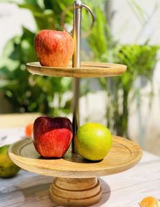 2-Tier Exclusive round <b>Cake</b> Stand and Serving Tray Natural Wood for Weddings Parties Hotels and Home Kitchen Use - Product Image 2