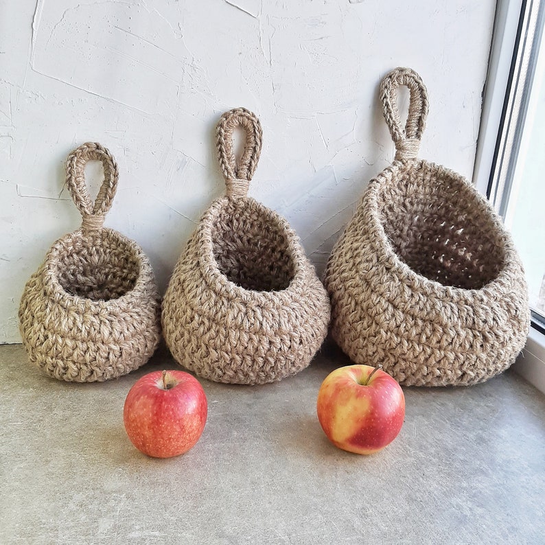 Hangende Fruit- En Groentemand Voor Aan De Muur - Handgevlochten Jute Wandmand Waterdruppel Vorm Keuken Woonkamer Veranda