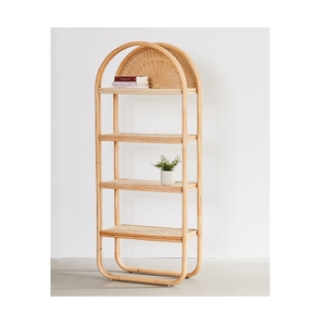 Hot Sale Household Wood Color 4 Tiers Living Room Corner Storage Shelf Rattan Corner Shelf 4 Tier