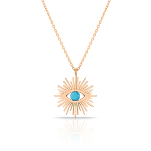 Elegante Collar con Colgante de Ojo en Rodio y Piedras de Turquesa y Circonio, Ideal para Compromisos y Fiestas, Plata de Ley 925 - Product Image 1