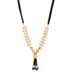 Handmade Indian Stylish Traditional Design Mangalsutra with Gold and White Balls and Black beads for women