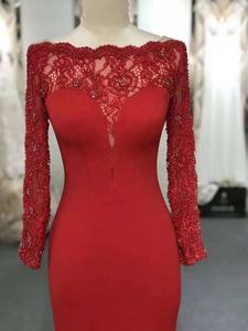 5842 # Sweep Train Red Off spalla manica lunga pizzo perline lusso elegante <span class=keywords><strong>abito</strong></span> da sera <span class=keywords><strong>abito</strong></span> da ballo <span class=keywords><strong>abito</strong></span> da sera - Product Image 5