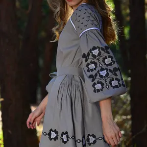 波西米亚设计刺绣连衣裙亚麻大西连衣裙连衣裙款式乌克拉尼亚风格时尚