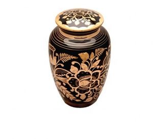 โกศโลหะทำจากทองเหลืองแข็งสลักลายดอกไม้งานหัตถกรรมสำหรับเถ้ากระดูกงานศพ - Product Image 2