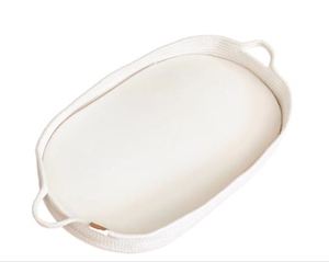 White Cotton <b>Rope</b> Baby Changing <b>Basket</b> with Foam Pad for <b>Storage</b> - Product Image 1