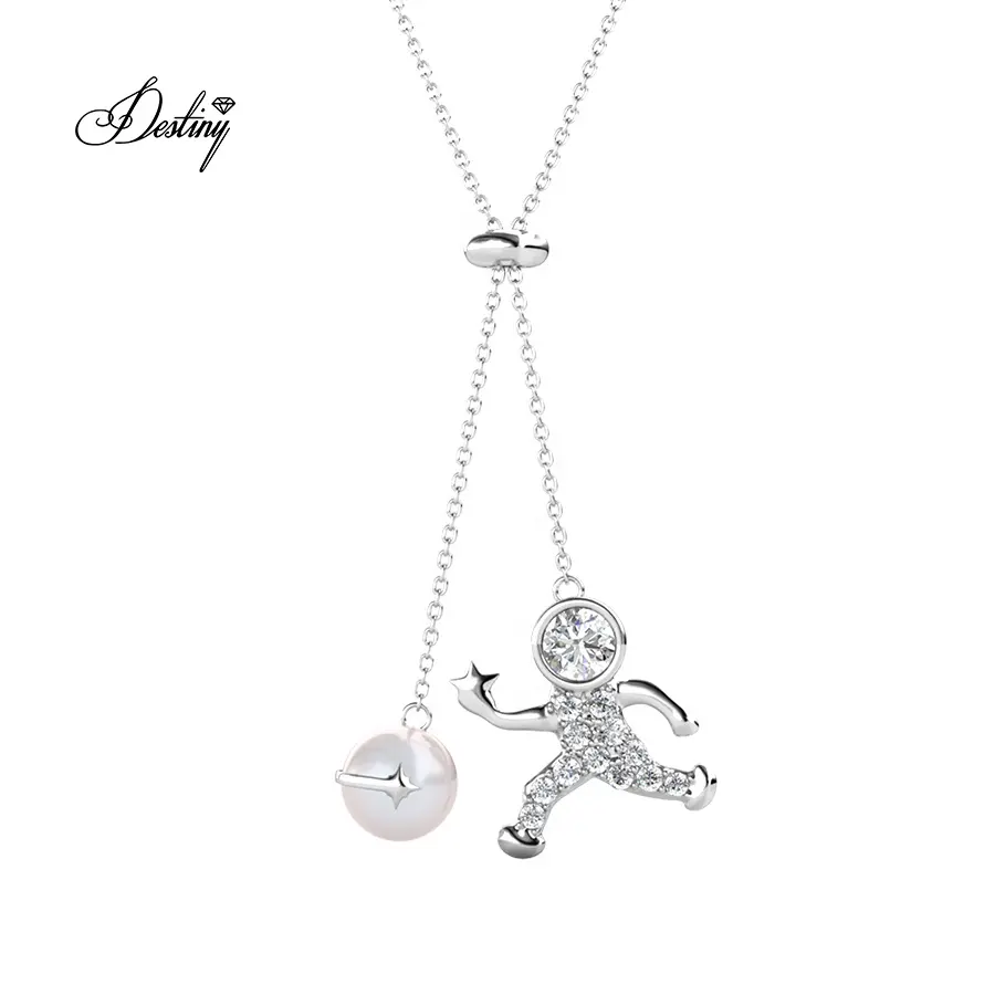 Destiny Jewellery-Colgante de planeta perla y astronauta de cristal universal, collar ajustable, joyería para mujer