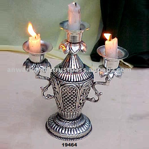 Artisanat argent gravé Mughal Design 3 bougeoirs à bras pour la décoration de la maison et du hall - Product Image 1