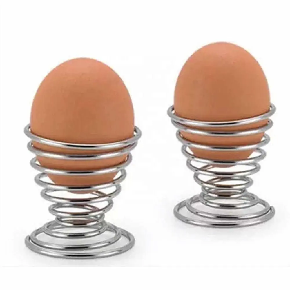 Pemegang cangkir telur rebus kawat logam Spiral, dudukan perak fleksibel dapat digunakan kembali untuk dekorasi meja sarapan Dapur