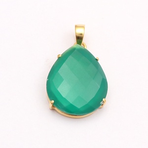 Colgante de piedra natural de ónix verde, colgante de un solo bucle, chapado en oro, suministros de joyería - Product Image 1