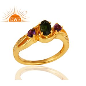แหวนพลอยอเมทิสต์และบุษราคัม Chrome Diopside ผู้จัดจำหน่ายเครื่องประดับทองชุบ14K - Product Image 2