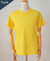T-shirt en jersey 100 % polyester à col en V, manches courtes, séchage rapide, écologique, infroissable, respirant, 180 grammes, uni, décontracté